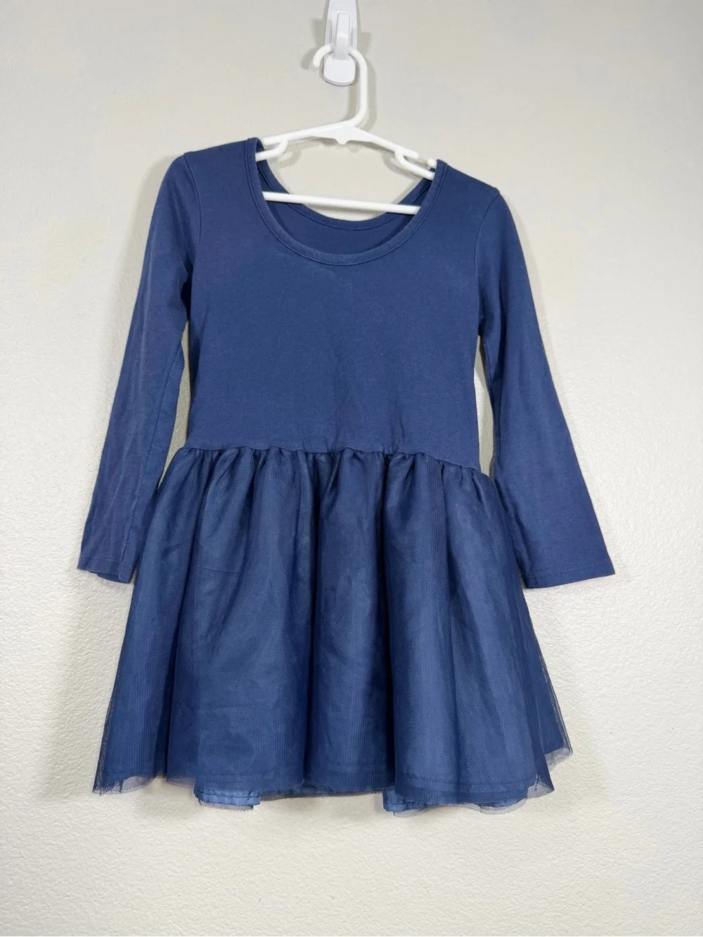 Old Navy Dress Navy Blue Long-Sleeve Tulle Scoop Neck Casual Girl Toddler 4T